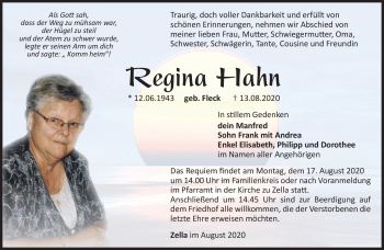 Traueranzeige von Regina Hahn von Südthüringer Presse