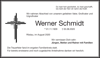 Traueranzeige von Werner Schmidt von Frankenpost