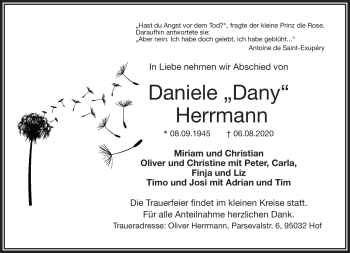 Traueranzeige von Daniele Herrmann von Frankenpost