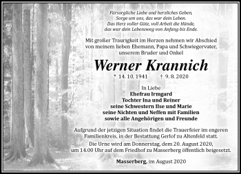 Traueranzeige von Werner Krannich von Südthüringer Presse