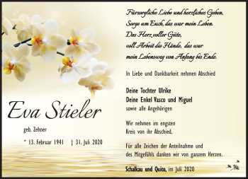 Traueranzeige von Eva Stieler von Südthüringer Presse