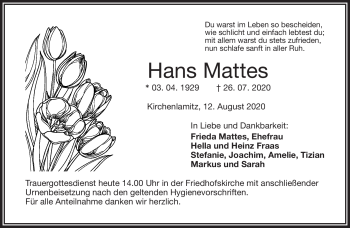 Traueranzeige von Hans Mattes von Frankenpost
