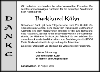 Traueranzeige von Burkhard Kühn von Südthüringer Presse
