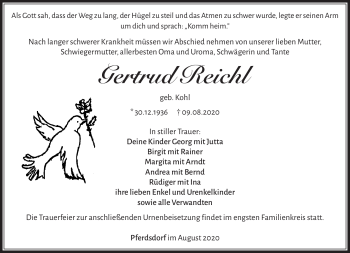 Traueranzeige von Gertrud Reichel von Südthüringer Presse