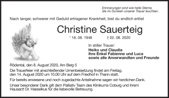 Traueranzeige von Christine Sauberteig von Neue Presse Coburg