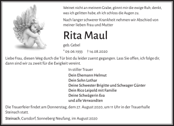 Traueranzeige von Rita Maul von Südthüringer Presse