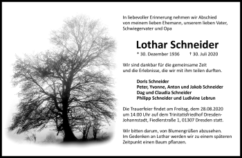 Traueranzeige von Lothar Schneider von Südthüringer Presse