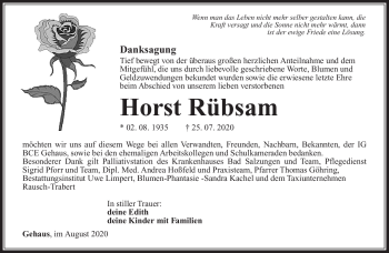 Traueranzeige von Horst Rübsam von Südthüringer Presse