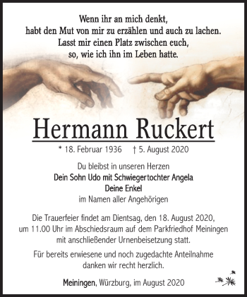 Traueranzeige von Hermann Ruckert von Südthüringer Presse