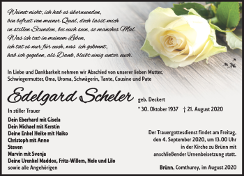 Traueranzeige von Edelgard Scheler von Südthüringer Presse