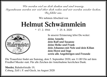 Traueranzeige von Helmut Schwämmlein von Südthüringer Presse