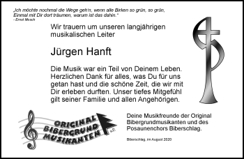 Traueranzeige von Jürgen Hanft von Südthüringer Presse