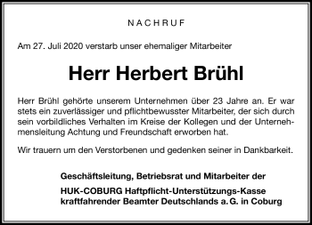 Traueranzeige von Herbert Brühl von Neue Presse Coburg