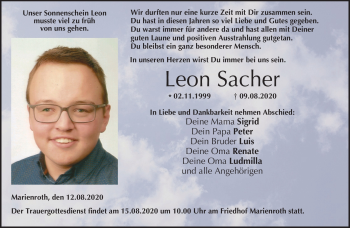 Traueranzeige von Leon Sacher von Neue Presse Coburg