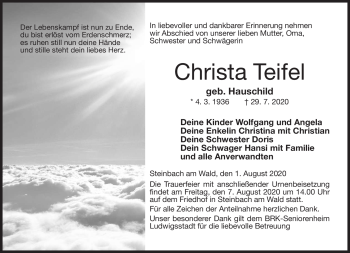 Traueranzeige von Christa Teufel von Neue Presse Coburg