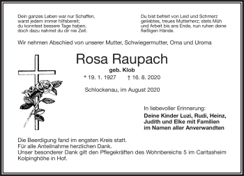 Traueranzeige von Rosa Raupach von Frankenpost