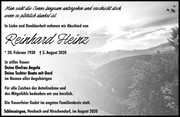 Traueranzeige von Reinhard Heinz von Südthüringer Presse