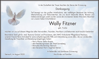Traueranzeige von Wally Fitzner von Südthüringer Presse