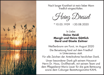 Traueranzeige von Heinz Dressel von Neue Presse Coburg