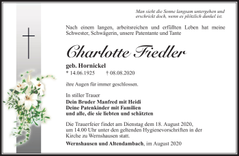 Traueranzeige von Charlotte Fiedler von Südthüringer Presse