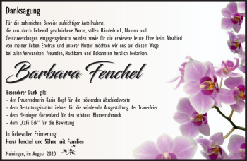 Traueranzeige von Barbara Fenchel von Südthüringer Presse