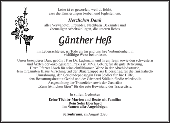 Traueranzeige von Günther Heß von Südthüringer Presse