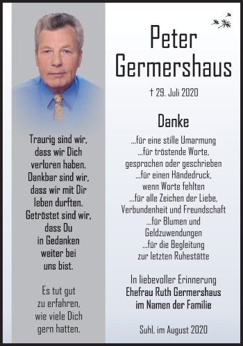 Traueranzeige von Peter Germershaus von Südthüringer Presse