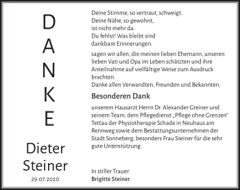 Traueranzeige von Dieter Steiner von Südthüringer Presse