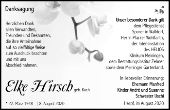 Traueranzeige von Elke Hirsch von Südthüringer Presse