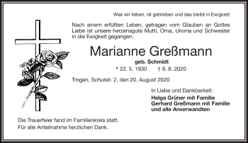 Traueranzeige von Marianne Greßmann von Frankenpost