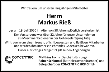Traueranzeige von Markus Rieß von Frankenpost