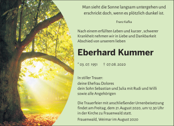 Traueranzeige von Eberhard Kummer von Südthüringer Presse