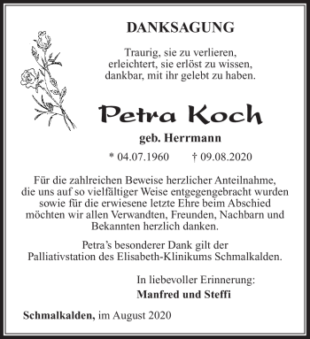 Traueranzeige von Petra Koch von Südthüringer Presse