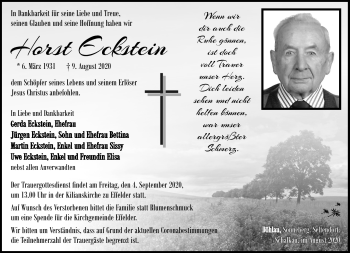 Traueranzeige von Horst Eckstein von Südthüringer Presse
