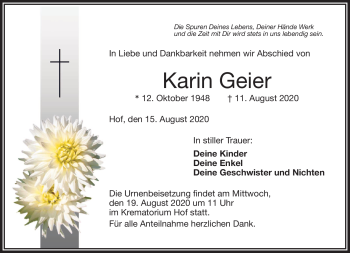 Traueranzeige von Karin Geier von Frankenpost