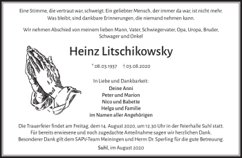 Traueranzeige von Heinz Litschikowsky von Südthüringer Presse