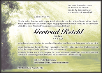 Traueranzeige von Gertrud Reichl von Südthüringer Presse