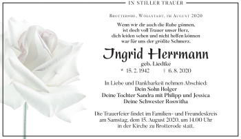 Traueranzeige von Ingrid Herrmann von Südthüringer Presse