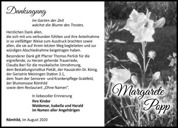 Traueranzeige von Margarete Popp von Südthüringer Presse