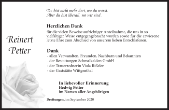 Traueranzeige von Reinert Petter von Südthüringer Presse