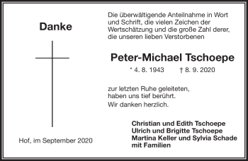 Traueranzeige von Peter-Michael Tschoepe von Frankenpost