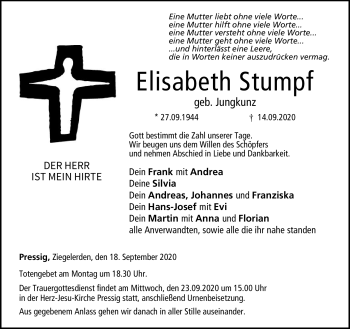 Traueranzeige von Elisabeth Stumpf von Neue Presse Coburg