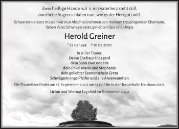 Traueranzeige von Herold Greiner von Südthüringer Presse
