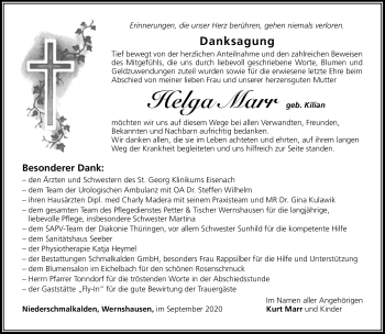 Traueranzeige von Helga Marr von Südthüringer Presse