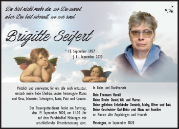 Traueranzeige von Brigitte Seifert von Südthüringer Presse