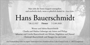 Traueranzeige von Hans Bauerschmidt von Frankenpost