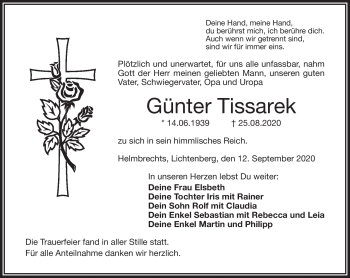 Traueranzeige von Günter Tissarek von Frankenpost