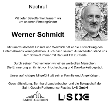 Traueranzeige von Werner Schmidt von Südthüringer Presse