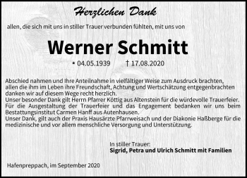 Traueranzeige von Werner Schmitt von Neue Presse Coburg
