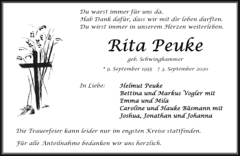 Traueranzeige von Rita Peuke von Frankenpost